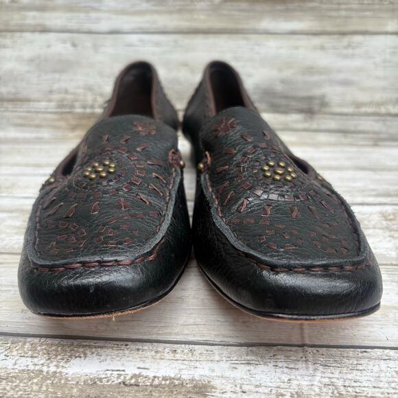 Brighton Kafka Leather Loafers Sz 8M Brown Boho Studded Embroidered Slip On - Picture 3 of 11